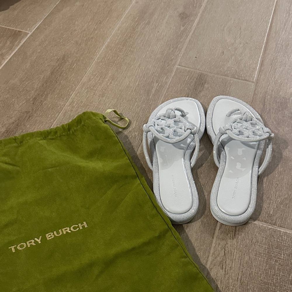 Tory Burch MILLER PAVÉ KNOTTED SANDAL White Slide